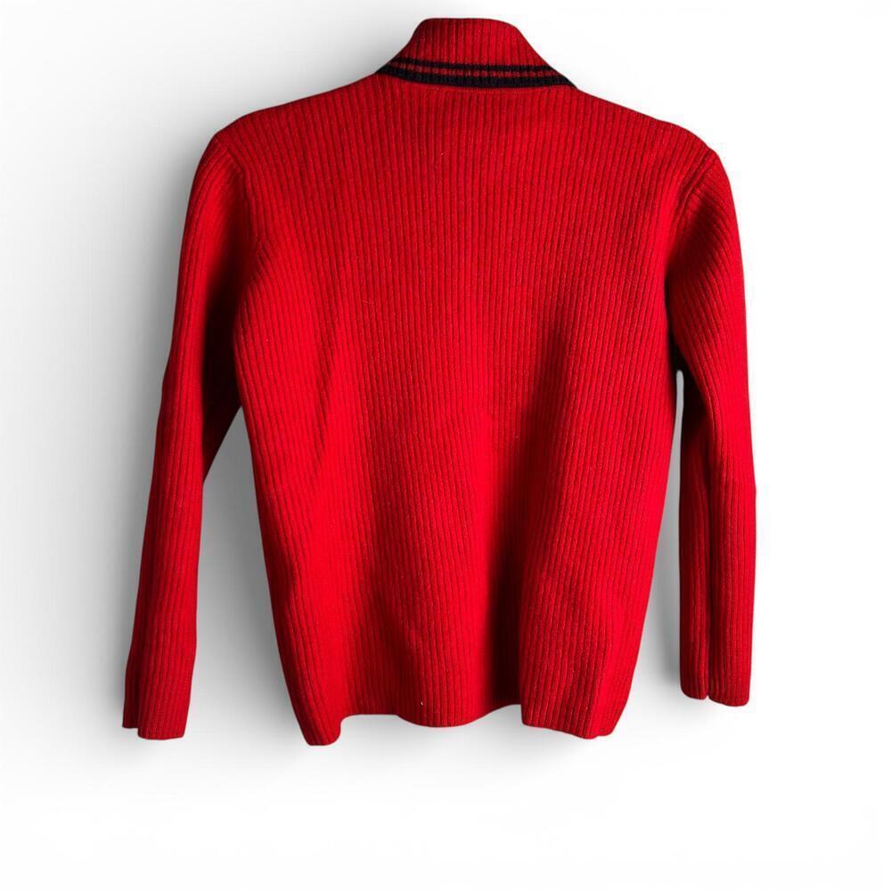 Vintage DKNY Red Ribbed Turtleneck Sweater with Black Stripe Detail - Picture 2 of 5